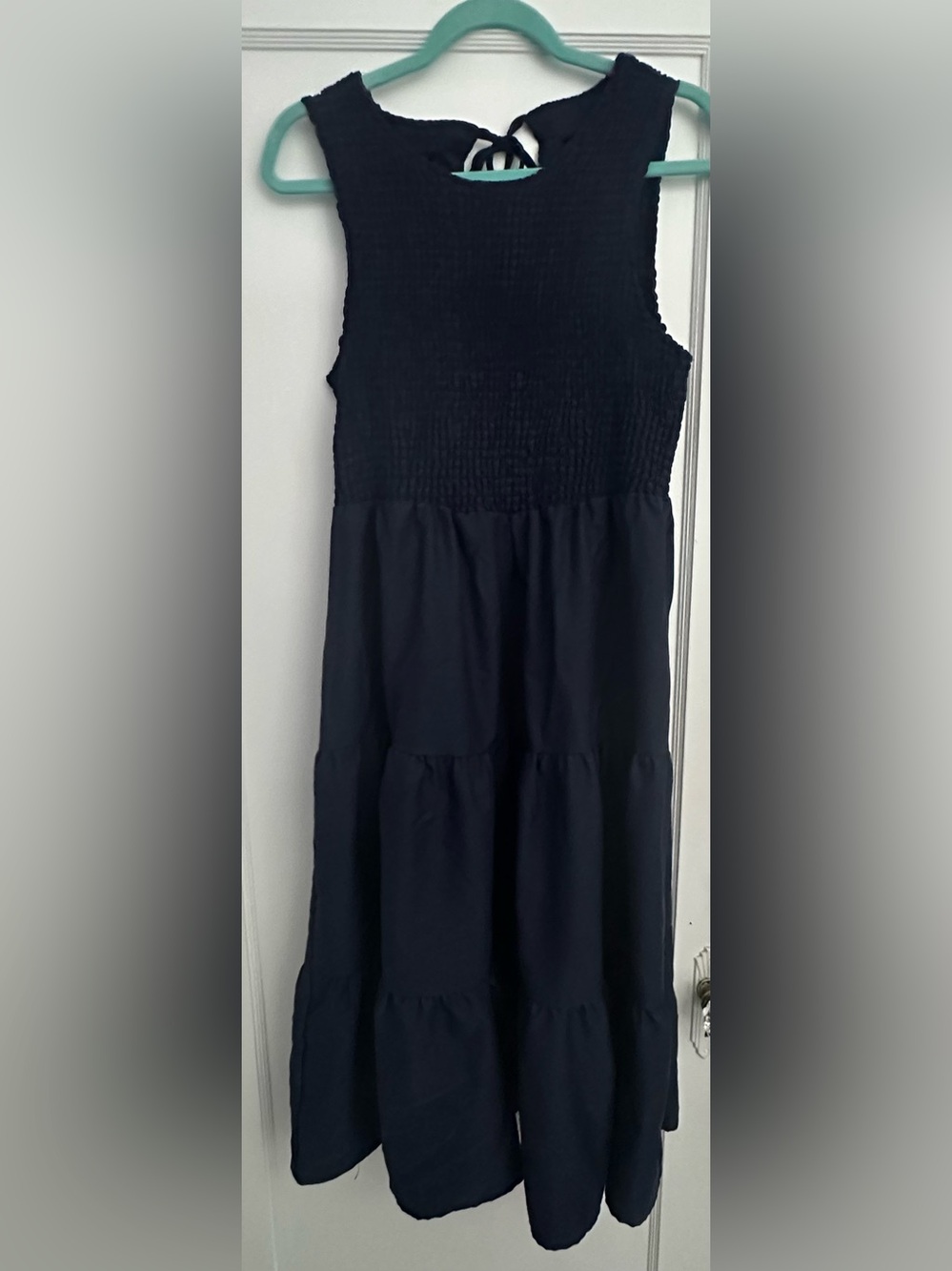 SHEIN Black Tiered Smocked Back Tie Dress